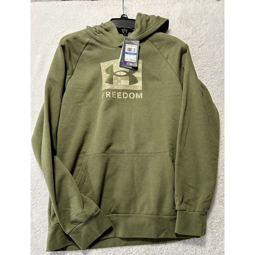 Under Armour Boys Freedom BFL Hoodie Youth XL Green Pullover Sweatshirt (A2)